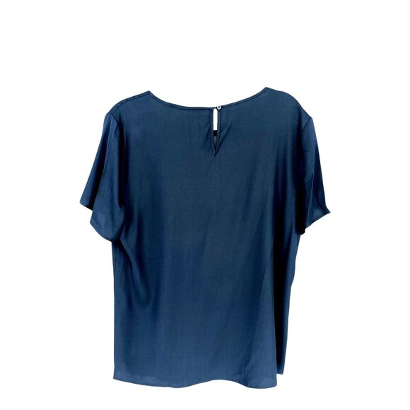 NWT Quince Washable Stretch Silk Tee Navy Blue Top XL Minimalist - Picture 3 of 7